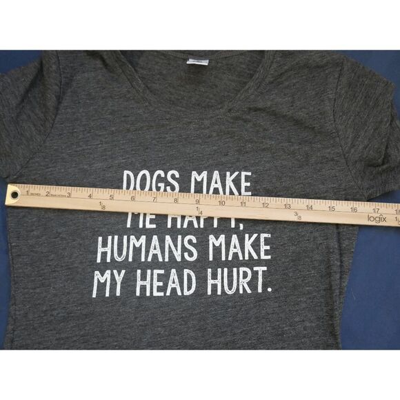 CherryLoom Heather Charcoal Graphic Tee S - Dogs Make Me Happy Funny Shirt - Picture 5 of 7